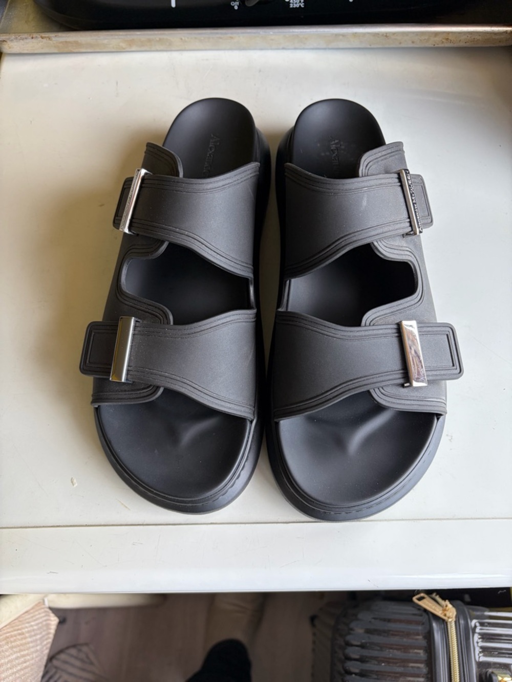 Alexander McQueen Black Double-Strap Buckle Slide Sandals